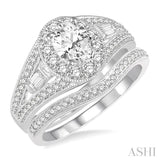 1 1/10 ctw Diamond Wedding Set with 7/8 Ctw Oval Cut Engagement Ring and 1/6 Ctw Wedding Band in 14K White Gold