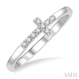 1/10 ctw Petite Reclining Cross Round Cut Diamond Stackable Fashion Ring in 10K White Gold