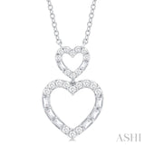 1/3 ctw Twin Heart Fusion Baguette and Round Cut Diamond Necklace in 10K White Gold