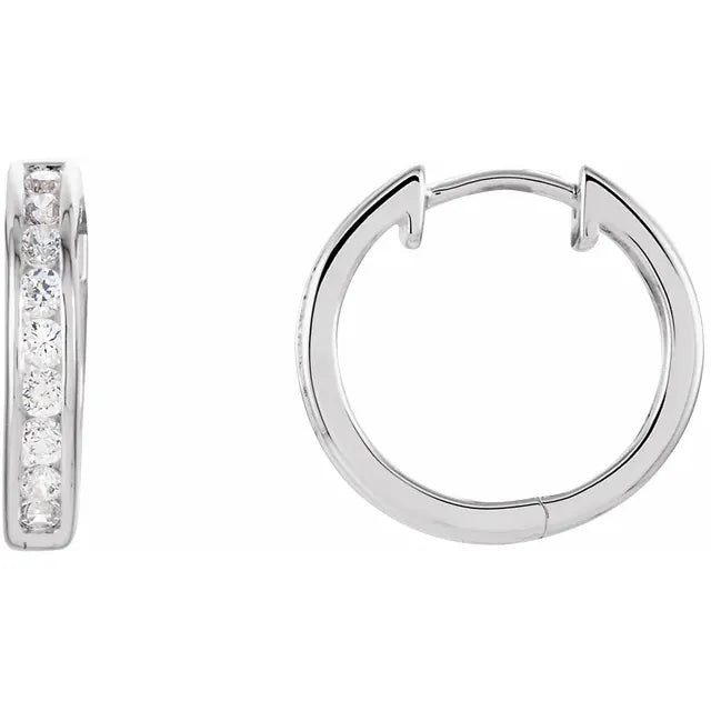14K White Gold 1/2 CTW Natural Diamond Channel-Set Hoop Earrings