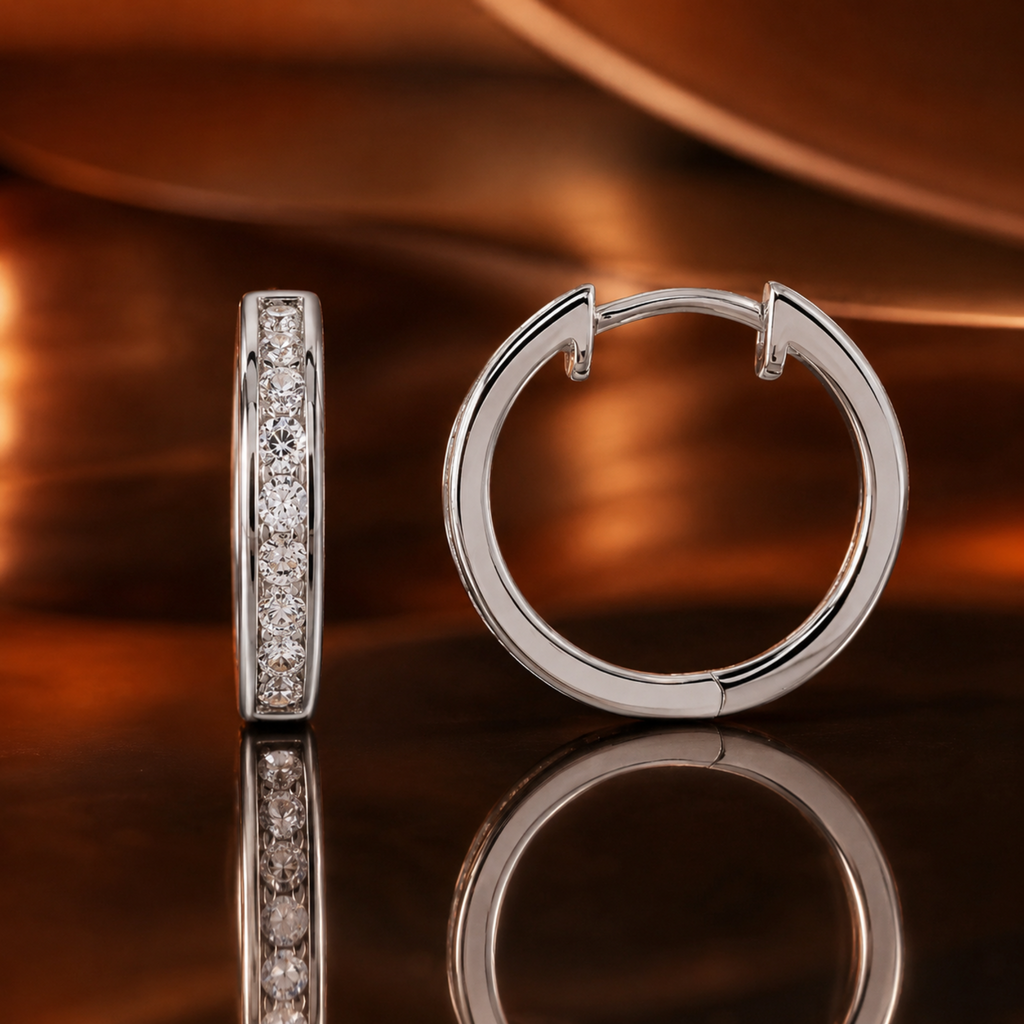 14K White Gold 1/2 CTW Natural Diamond Channel-Set Hoop Earrings