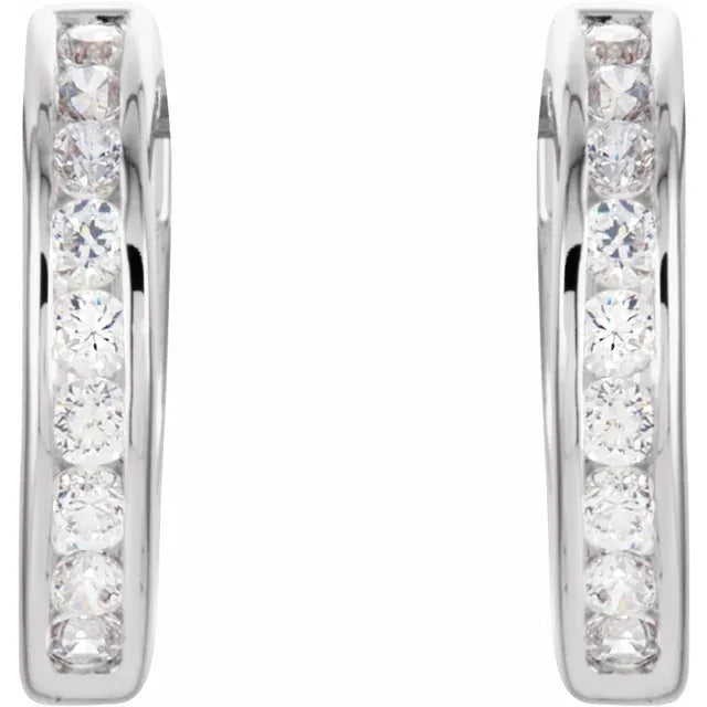 14K White Gold 1/2 CTW Natural Diamond Channel-Set Hoop Earrings