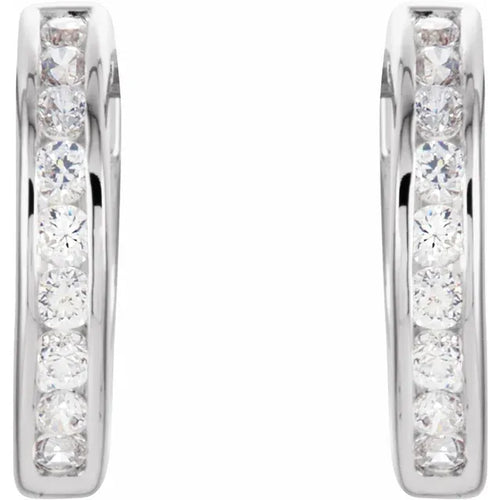 14K White Gold 1/2 CTW Natural Diamond Channel-Set Hoop Earrings