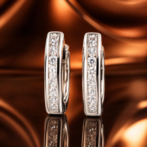 14K White Gold 1/2 CTW Natural Diamond Channel-Set Hoop Earrings
