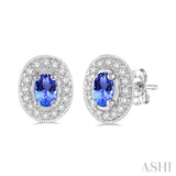 Oval Shape Gemstone & Diamond Earrings