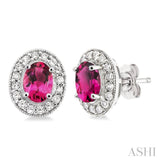 Oval Shape Gemstone & Diamond Earrings