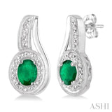 Silver Oval Shape Gemstone & Diamond Earrings