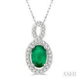 Oval Shape Gemstone & Diamond Pendant