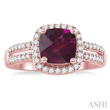 Gemstone & Halo Diamond Ring