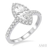 3/4 Ctw Diamond Engagement Ring with 1/2 Ct Marquise Cut Center Stone in 14K White Gold