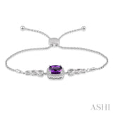 Silver Gemstone & Halo Diamond Lariat Bracelet