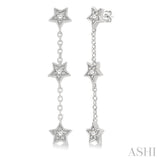 1/6 Ctw Star Shape 3-Station Round Cut Diamond Drop Earring in 10K White Gold