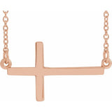 14K Rose 22x11.5 mm Sideways Cross 16-18