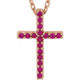 14K Rose Natural Ruby Petite Cross 16