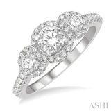 1 Ctw Past, Present & Future Diamond Engagement Ring With 3/8 ct Round Cut Center Stone in 14K White Gold