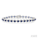 1 Ctw Round Cut Diamond & 4x3MM Oval Cut Sapphire Precious Bracelet in 14K White Gold