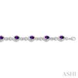 Silver Oval Shape Gemstone & Diamond Bracelet