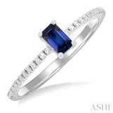 1/10 ctw Petite 5X3MM Emerald Cut Sapphire and Round Cut Diamond Precious Fashion Ring in 10K White Gold