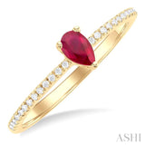 1/10 ctw Petite 5X3MM Pear Cut Ruby and Round Cut Diamond Precious Fashion Ring in 10K Yellow Gold