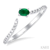 Oval Shape Gemstone & Petite Diamond Fashion Open Ring