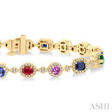 Mixed Shape Halo Gemstone & Diamond Bracelet