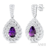 1/20 ctw Pear Cut 6X4MM Amethyst and Round Cut Diamond Semi Precious Earring in Sterling Silver