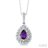 Silver Pear Shape Gemstone & Diamond Pendant